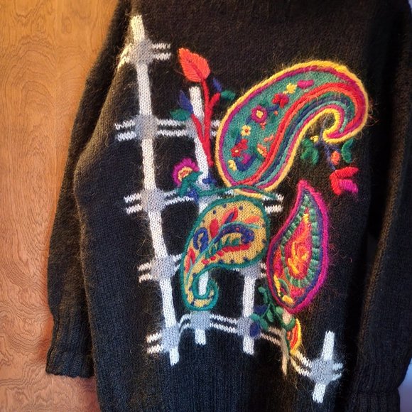 Vintage Ashley Brooke Womens' Large Flower Paisley Chunky Knit Pullover Sweater - Picture 4 of 4